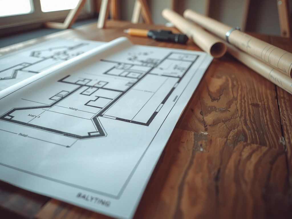 Architektonické plány na dřevěném stole